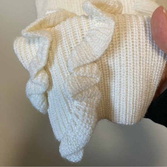 Frame Ruffle Yoke Ribbed Wool Blend Cream Knit Pullover Sweater - Picture 10 of 14